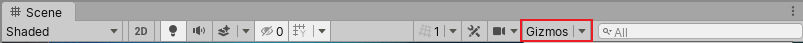 Scene 视图中的 Gizmos 按钮