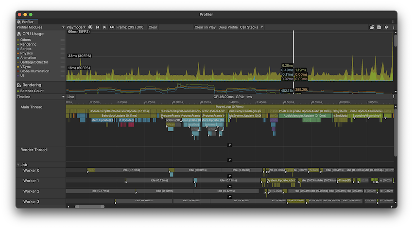 启用了 Flow Events 的 Timeline CPU Profiler 视图。请注意某些 Profiler 样本上的白色事件标记。