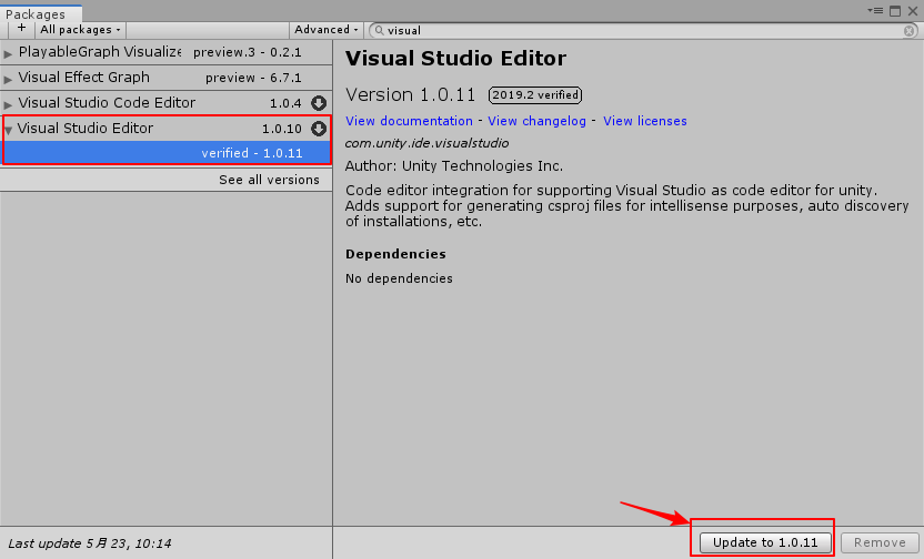 升级Visual Studio Editor Package